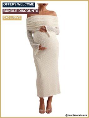 Off The Shoulder Maternity Dress Long Sleeve Slit Baby Shower Photoshoot